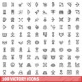 100 victory icons set, outline style Royalty Free Stock Photo