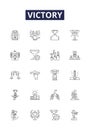 Victory line vector icons and signs. Win, Conquering, Prevail, Vindication, Success, Fulfillment, Accomplishment