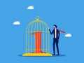 Victory lock. Businessman lock number one icon in birdcage. business competition concept