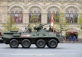 Victory Parade in Red Square to commemorate 72th anniversary of capitulation of Nazi Germany. BTR-82A Armoured Personnel Carrier Royalty Free Stock Photo