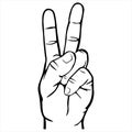 Victory and Peace Gesture Symbol. Hand with two fingers up. Hand-drawn sketch Royalty Free Stock Photo