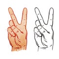 Victory and Peace Gesture Symbol. Vector Illustration