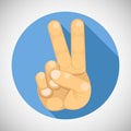 Victory peace V sign hand gesture index middle fingers raised parted icon symbol concept flat design vector illustration Royalty Free Stock Photo
