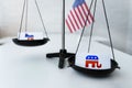 The victory of the Republicans in elections in the United States of America. Scales with the names of the US parties. The concept Royalty Free Stock Photo