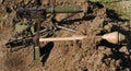 Victory Show. Leicester, UK. September 2023. German Panzerfaust and British Vickers machine gun.