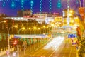 Victory square brightly illuminated on holidays, Minsk city