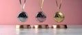 Concept Victory Stand, Medals, Minimalist Triumph Victory Stand with Medals Minimalist Triumph Royalty Free Stock Photo