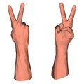 Victory symbol by two polygonal fingers of low poly hand