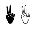 Victory win V sign hand gesture vector illustration set. Two fingers peace icon line outline silhouette pictogram Royalty Free Stock Photo