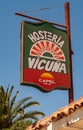 Closeup of sign for the Inn in Vicuna, Chile
