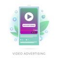 Video Advertising flat vector icon. Digital marketing with online broadcasting and streaming video content, business concept. Royalty Free Stock Photo
