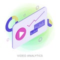 Video Analytics isometric modern vector icon. Data analysis with media marketing concept. Window with video and play button Royalty Free Stock Photo