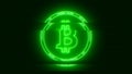 Video animation of the Bitcoin logo in green with glitch effect