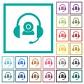 Video assistance solid flat color icons with quadrant frames Royalty Free Stock Photo