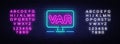 Video Assistant Referee neon sign vector. Soccer, football VAR System on the TV screen Design template neon sign, light