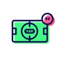 Video Assistant Referee VAR. Soccer or football VAR playback line icon