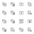 Video and audio file line icons set