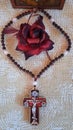 Virgin Mary Prayer Rope with eoofrn cross and beads. Royalty Free Stock Photo