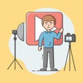 Video Blog Concept . Video Blogger Make A Vlog By Camera. Live Streaming, Social Media Network Bloggers Collaboration