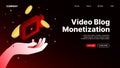 Video Blog Monetization. Landing Page for Video Platform Service Website