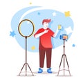 Video blogger flat character concept for web design. Royalty Free Stock Photo