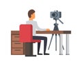 Video blogger making stream. Vlogger vector illustration