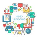 Video blogging flat line vector concept illustration. Poster, template for web. Royalty Free Stock Photo
