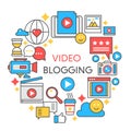 Video blogging flat line vector concept illustration. Poster, template for web. Royalty Free Stock Photo