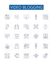 Video blogging line icons signs set. Design collection of Vlogging, Video blogging, Videoblogging, Videocasting, Vlogs