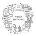 Video blogging thin line vector concept illustration. Stroke outline poster, template for web. Royalty Free Stock Photo