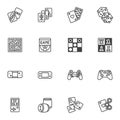 Video and board games line icons set