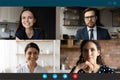 Happy diverse multiracial young businesspeople holding video conference call. Royalty Free Stock Photo