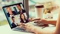 Video call business people meeting on virtual workplace or remote office Royalty Free Stock Photo