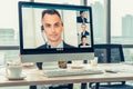 Video call business people meeting on virtual workplace or remote office Royalty Free Stock Photo