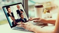 Video call business people meeting on virtual workplace or remote office Royalty Free Stock Photo