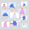Video call between elders. Senior aged people communication online. Vector illustration