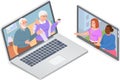 Video call with grandparents. Online family chat concept. Women talking with their elderly parents