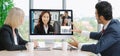 Video call group business people meeting on virtual workplace or remote office