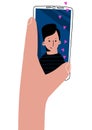 Video call. Hand with smart phone.