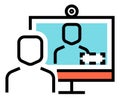 Video call icon. Person talking to monitor and webcamera Royalty Free Stock Photo