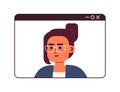 Video call middle eastern woman eyeglasses 2D cartoon character