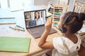 Video call, online education and child with teacher for math, numbers and school teaching, learning and listening with