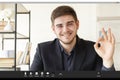 video call online meeting satisfied business man Royalty Free Stock Photo