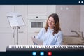 Video call screen for an online conference of musicians and composers. Meeting via the app interface on your computer and phone