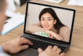 Video call to parents, online conference and communication with family during COVID-19 epidemic Royalty Free Stock Photo