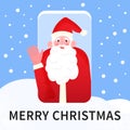 Video call to Santa Claus. Merry Christmas and Happy New Year greetings through incoming call and online video chat