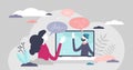 Video call vector illustration. Communication type flat tiny person concept