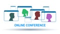 Video call web conference, online webinar communication, group of people talking by internet, web chatting, working from home