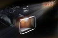 Video camcorder in studio with on-air light Royalty Free Stock Photo