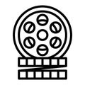 Video Camera Film Tape Reel line icon. Film roll outline vector illustration Royalty Free Stock Photo